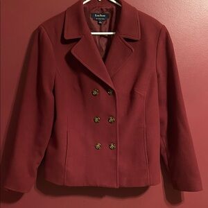 Vintage Evan Picone Women's Double-Breasted Burgundy Pea Coat